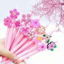 5/10pcs/20pcs Cherry Blossom Shaped Sakura Pink Series Patch Pen, PVC Soft Rubber Material Gift Pen, Student Writing Ballpoint Pen, Smooth Fast-Drying Non-Stop Ink, Random Style - Sets - View 2
