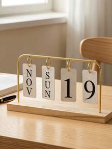 Classic Wooden Flip Perpetual Calendar With Gold Frame, Desktop Display For Month And Date, Home Office Decor Calendar, Back To School And Holiday Party Decoration, Simple Ornament Without Complex Calendar Functions - Multiple Styles - View 4