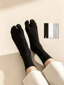 Japanese Style Men's Split Toe Socks, Mid-Calf Pure Cotton, Breathable Anti-Pilling Black White Grey Versatile Two-Toe Socks - Multicolor - View 3