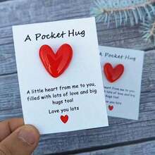1pc/5pcs/10pcs Red Heart Pocket Hug Card With Resin Heart Charm, Cute Healing Style Encouragement Blessing Mini Card, Gift, Suitable For Family, Friends, Lovers, Colleagues, Valentine's Day, Birthday, Wedding Small Gift - Heart Pocket Hug Card - View 8