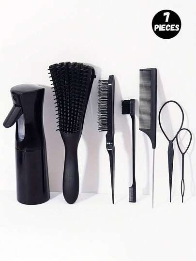 7-Piece Octopus-Shaped Hair Styling Comb Set, Includes 200ml Spray Bottle, French Hair Styling Tool, Exfoliating Massage Comb, Nylon Comb, Mouse Tail Comb And Edge Control Comb, Easy To Create Various Hairstyles, Suitable For All Occasions