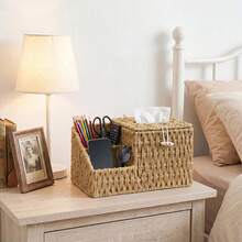 Tissue Box Cover With Storage, Wicker Paper Rope Square Tissue Box Holder | Tissue Remote Control Holder,Handwoven Decorative Cube Tissue Box - ColorC - View 6