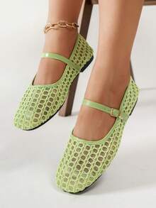 Summer New Ballet Style Flat Shoes For Women, Mesh Buckle Design, Suitable For Daily Versatile Commuting - Lime Green - View 2