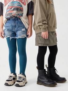2件組女嬰純色彈性舒適日常穿搭緊身褲 - 彩色 - 查看 8