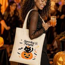 1/5/10pcs Cute Pumpkin Ghost Skeleton Bat Spider Black Cat Little Devil Lantern Pattern Halloween Theme Reusable Fabric Tote Shopping Bags Trick Or Treat Bags, Small Batch Multi-Piece Set Trick Or Treat Bags Storage Bags, Essential Halloween Shopping Gift Packaging Bags, Suitable For Christmas Decoration Indoor Outdoor Yard Garden Lawn Entrance Small Gifts, Essential Halloween Party Small Gift Storage Bags Gift Bags - Multicolor - View 45