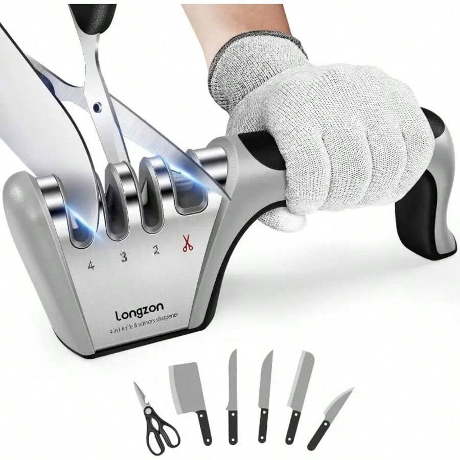 SOKANY 4-In-1 Multi-Function Knife Sharpener, 4-Slot Professional Sharpener, One-Click Repair For Knives And Scissors, Fast And Efficient, Non-Slip Base, Suitable For Ceramic Knives, Steel Knives And Scissors, Essential Kitchen Appliance