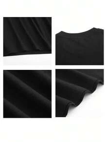 Men's Graphic Print Oversize T-Shirt With Ascend Lettering Wing Design, 100% Cotton, Loose Fit, Casual Tee For Outdoor Sports And Beach Parties, Suita - Black - View 3