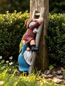 1 Stück Stück Harz-Kletterleiter Paar Gnom Statue, Strickpullover gesichtsloser Zwerg Baum Hängeornament, süße Outdoor Garten Rasen Terrasse Dekofigur Geschenk - A - Übersicht 8