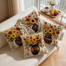 4pcs Sunflower Floral Pattern Pillow Covers Without Inserts, Single-Sided Printed Pillow Covers, Suitable For Living Room Bedroom Home Decor, All Season Pillow Covers - Multicolor - View 8