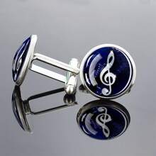 1 Pair Music Note Glass Dome Cufflinks Fashionable And Exquisite Men's Dress Shirt Cuff Links Musician Band Teacher Formal Suit Accessories Gift - Silver - View 1