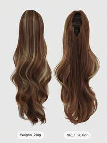 7JHH WIGS 28英吋長蜂蜜棕色波浪馬尾接髮片，女用抽繩式與夾式固定，合成纖維髮飾，適合日常造型與萬聖節使用 - 亞麻棕 - 查看 2
