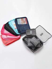 XD 6pcs Small Letter Pattern Waterproof Travel Storage Bags Set, Packing Cubes Set, Travel Luggage Organizer Bags, Suitcase Storage Bags Travel Accessories, Multifunctional Lightweight Storage Bags, Dust-Proof Travel Bags, Multifunctional Clothing Sorting Storage Bags, Travel Compression Bags, Home And Travel Dual Use - Burgundy - View 4