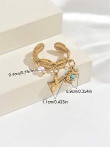 1pc Stainless Steel Open Ring For Women, Fashion Minimalist Sun & Starfish Multi-Pendant Round Finger Ring Jewelry - Ring - View 6