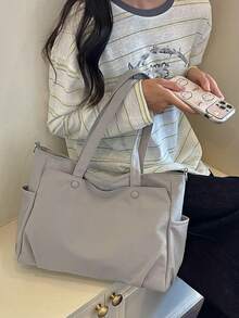 Large Capacity Fashion Crossbody Bag, Lightweight, Foldable, Multiple Pockets, Zipper Closure, Adjustable Shoulder Strap - Grey - View 7