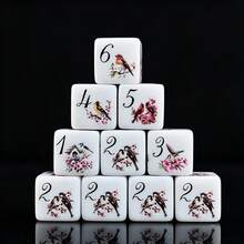 6pcs Floral & Bird Pattern D6 Dice, 2 Styles: Optional Vibrant Watercolor Birds Or Blue & White Sparrow Print, White Acrylic Six-Sided Dice, Tabletop RPG Dice, Suitable For Game Night And Dice Collectors - Multicolor - View 5