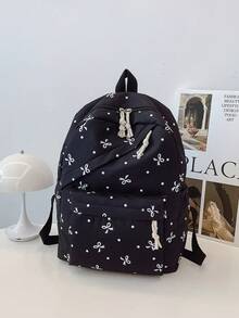 1pc Back To School Bow Pattern Backpack, Large Capacity Polyester Commuter Daily Bag, Multi-Layer Storage Casual School Bag, Lightweight Travel Backpack, Suitable For Girls, Fresh Graduates, Young People, Applicable For Back To School, Daily Commute, Shopping, Short Trips And Outdoor Leisure Travel - 2281 - View 17