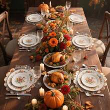 20/50Pcs 13.5 Inch Orange Autumn Harvest Floral Border Placemats, Disposable Tea Party Placemats, Suitable For Table Setting, Event Party, Wedding, Wedding Banquet, Birthday Decoration - View 5