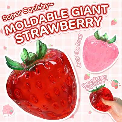 1pc Handmade Large Strawberry Soft Toy, Thin Skin Zero Rebound Stress Ball, Coconut Oil Texture ASMR Toy Gift