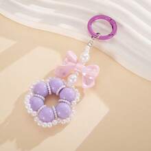 Acrylic Beaded Bow Car Keychain Pendant Candy Color Ring Pearl Accessory Bag Charm - Multicolor - View 4