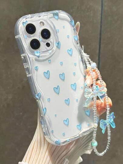 Heart Painted Flat Print Cream Wave Edge With Bracelet Simple Anti-Drop Thickened Phone Protective Case Print Suitable For Ip 17/Ip 17pro/Ip 17promax/Iphone16 XR /7/8 Iphone15Promax/12PROMAX/13PROMAX/14PROMAX 13 14 11 12p14 Women P11 Soft Shell P12 Anti-Drop XS.XR /78P.78GES2, Suitable For A134G A22 A21S A514G A52 S22 ULTRA A335G, A34 A35 Suitable For Redmi 10 Note114G 11Lite A53tpuA14 /A23/S23ULTRA S24 A14 A15 S23 A73 A55 A54 Phone Case Protective Cover