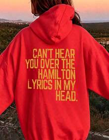 Can't Hear You Over The Hamilton Lyrics In My Head Hoodie, Unisex Distressed Graphic Sweatshirt, Hamilton Musical Fan Gift, Loose Casual Pullover - 紅色 - 查看 6