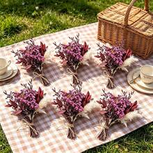 6Pcs Mini Dried Flower Bouquets Natural Dried Flowers For Vase Table Centerpieces DIY Crafts Home Wedding Decor - Red - View 4