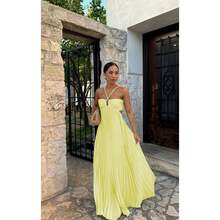 Summer New European And American Pure Color Strapless Pleated Sleeveless Dress - 淺黃色 - 查看 2