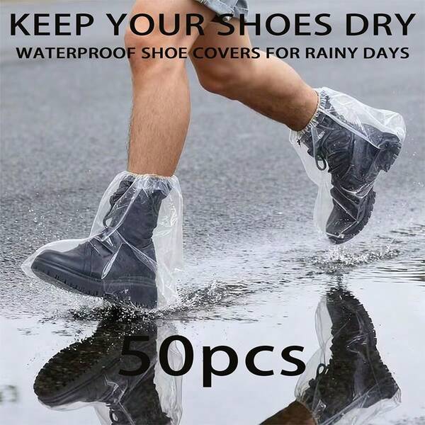 50pcs Outdoor Transparent Waterproof Shoe Covers - High Quality Anti-Slip Washable Disposable Product, Made Of Durable Material, Suitable For Outdoor Use, Perfect For Rainy Days, Sports Cycling And Daily Wear. Designed Specifically For Rain Boots And Sneakers, Easy To Carry For Outdoor Travel, Also Suitable For Home Use
