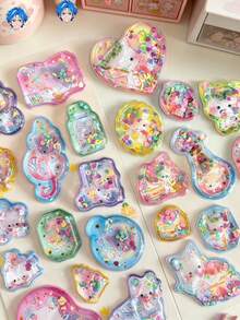 Kawaii Cartoon Liquid Shaker 3D Stickers Cute Panda Cat Glitter Sequins Puffy Stickers For Journal Scrapbook DIY Kids Decorative Stationery Stickers - Color - View 9