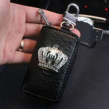 1pc Luxury Crown Faux Leather Keychain Box, Secure Zipper Car Key Holder, Durable Compact Design Suitable For Men And Women - Premium Car Accessory - A - View 5