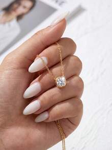 1pc Round Necklace 925 Sterling Silver Exquisite Women's Jewelry Suitable For Ball, Date, Holiday, Anniversary And Other Special Occasions - Gold - View 2