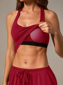 NcmRyu Setelan Olahraga Wanita 1 Set: Atasan Tank Top Camisole dengan Tali Serut dan Saku, Celana Panjang Lebar - Merah - View 6
