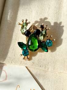 1 pieza Broche de rana con strass personalizado y creativo, adecuado para fiestas, uso en vacaciones, también como regalo para mejores amigos - Verde - Ver 3
