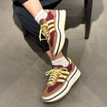 Adidas 三葉草女子SL 72 STACK經典厚底T頭鞋運動休閒鞋 - 暗紅色/棕色/黃色 - 查看 5