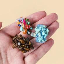 1PC Synthetic Chip Flower Stretch Ring, Handmade Beaded Floral Cluster Elastic Ring, Boho Stackable Cocktail Jewelry Gift - Stackable Crushed Stone Ring - View 6