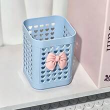 1pc Stationery Pen Holder + 1pc Pink Bow - Pencil Organizer, Cosmetic Storage Box, Desktop Organizer, Desktop Stationery Storage, Desktop Storage Tool, Portable Easy-To-Carry Student Office Storage, Square Multi-Functional Storage Box - Multicolor - View 8