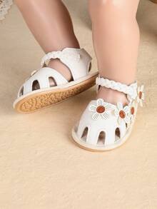 1 Pasang Sandal Bayi Perempuan Motif Bunga Polos, Berongga, Bernapas, Tertutup, Anti-Tendang, Cocok untuk Musim Panas - Putih - View 4