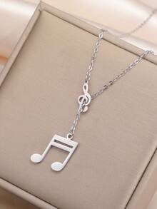 LIKGREAT 1pc Women's Fashion Stainless Steel Double Layer Y-Shaped Musical Note Necklace, Minimalist Music Symbol Pendant, Adjustable Collarbone Chain, Niche INS Style Versatile Accessory - Music Series - View 2