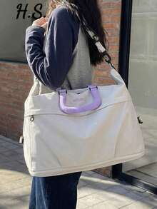Korean Style Casual Large Capacity Colorblock Dopamine Water-Resistant Minimalist Durable Travel Bag With Luggage Strap Sleeve, Adjustable Wide Long Shoulder Strap, Expandable, Business Trip Short Trip Bag, One Shoulder Crossbody Gym Yoga Bag, Student Dorm Shopping Grocery Mommy Maternity Storage Bag, Fresh Sweet Feminine Versatile Portable Women's Travel Bag - Multicolor - View 2