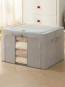 1pc Large Capacity Foldable Storage Box, Waterproof & Moisture-Proof Closet Organizer For Clothes And Bedding, Dust-Proof Storage Bin For Home Bedroom And Dorm Space Management - Grey - View 8