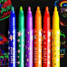 1 Box Glow-In-The-Dark Highlighter Pen Set, Fluorescent Colored Markers, Suitable For Drawing, Journaling, Poster Making, DIY Crafts, Scrapbooking And Art Supplies - Multicolor - View 2