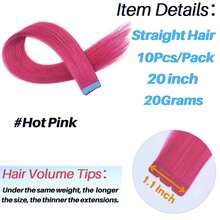 Kercsityn Hot Pink Mini Tape In Hair Extensions Human Hair Invisible Long Diy Hair Extensions Tape Ins Straight Pink Real Hair For Party - Multicolor - View 4