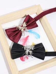 1PC Men's Luxury Gold Hollow Bow Tie, Burgundy Satin Lapel Flower, Groom Wedding Suit Accessory - Multicolor - View 5