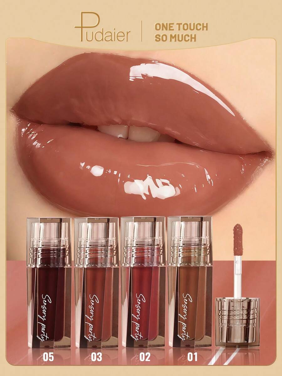 Pudaier 4-Piece Set Moisturizing Mirror Lip Gloss, Fresh Non-Greasy Texture, Long-Lasting Shiny Liquid Lipstick, Gift For Women - 4PCS SET - View 1