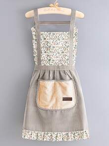 1pc Ditsy Floral Sleeveless Apron With Pocket, Fashionable Kitchen Cooking Household Item,Kitchen,Bathroom,Home,Household Suppliers - Green - View 2