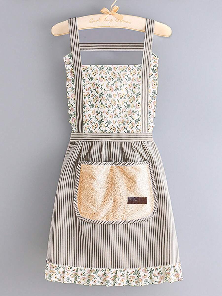 1pc Ditsy Floral Sleeveless Apron With Pocket, Fashionable Kitchen Cooking Household Item,Kitchen,Bathroom,Home,Household Suppliers