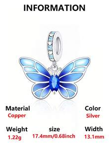 1pc Sweet Girl Colorful Oil Drop Butterfly Pendant Silver Jewelry Beaded Hollow Celtic Knot Rhinestone Glitter Gradient Blue Pink Butterfly Charm Handmade DIY Bracelet Loose Beads Romantic Gift For Girlfriend Best Friend Birthday Anniversary - Multicolor - View 14