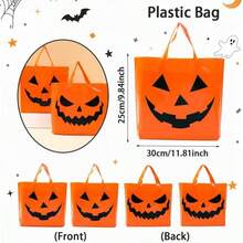 5pcs Halloween Gift Bags, Halloween Pumpkin Face Tote Bags, Halloween Party Decoration Gift Bags, Halloween Candy Bags, Halloween Decorations, Halloween Party Supplies, Halloween Store Shopping Bags, Durable Plastic Bags, Halloween Storage - Multicolor - View 3