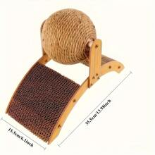 Wooden Arch Bridge Cat Scratching Board, Stable Non-Slip Base, Curved Cat Scratch Pad, Interactive Indoor Cat Toy, Suitable For Kittens And Adult Cats, Sisal Ball Scratching Board, Pet Claw Care Furniture - one-size - View 2