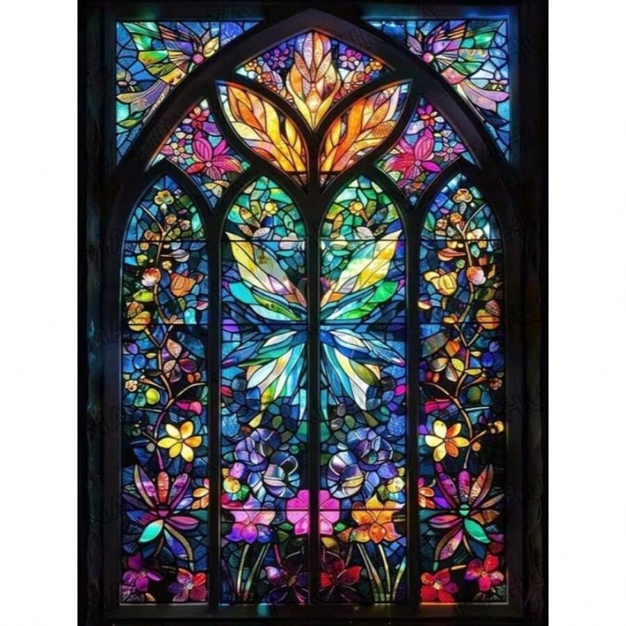 1PC DIY 5D Diamond Painting Kit Colorful Glass Pattern - Round Full Drill Art Mosaic Craft, Home Wall Decor, Frameless - No Frame - View 1